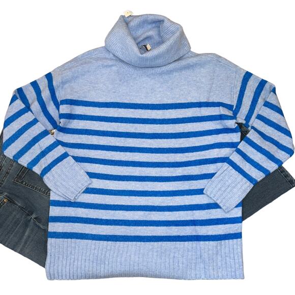 NWT LOFT Blue Stripe Cowl Neck Tunic Sweater - Picture 3 of 10